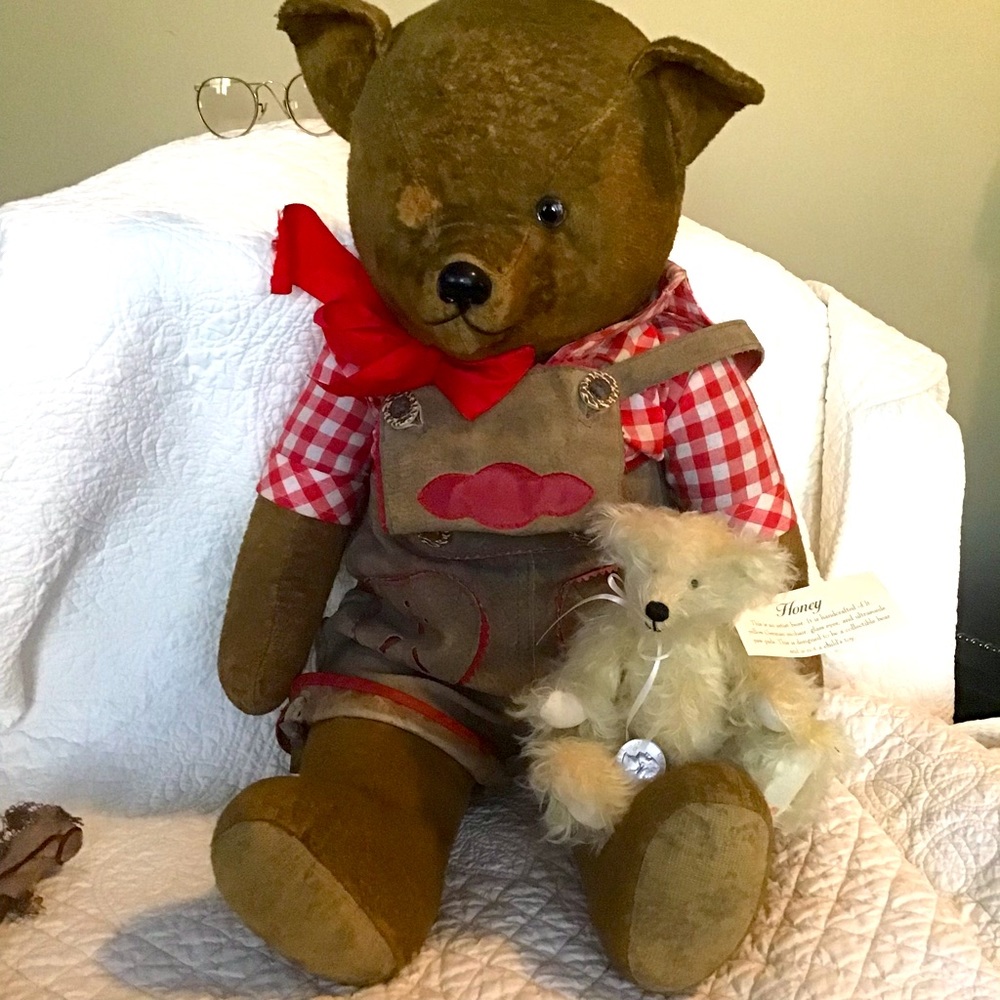 Antique Vintage German (circa 1920) Teddy Bear with Original leather lederhosen